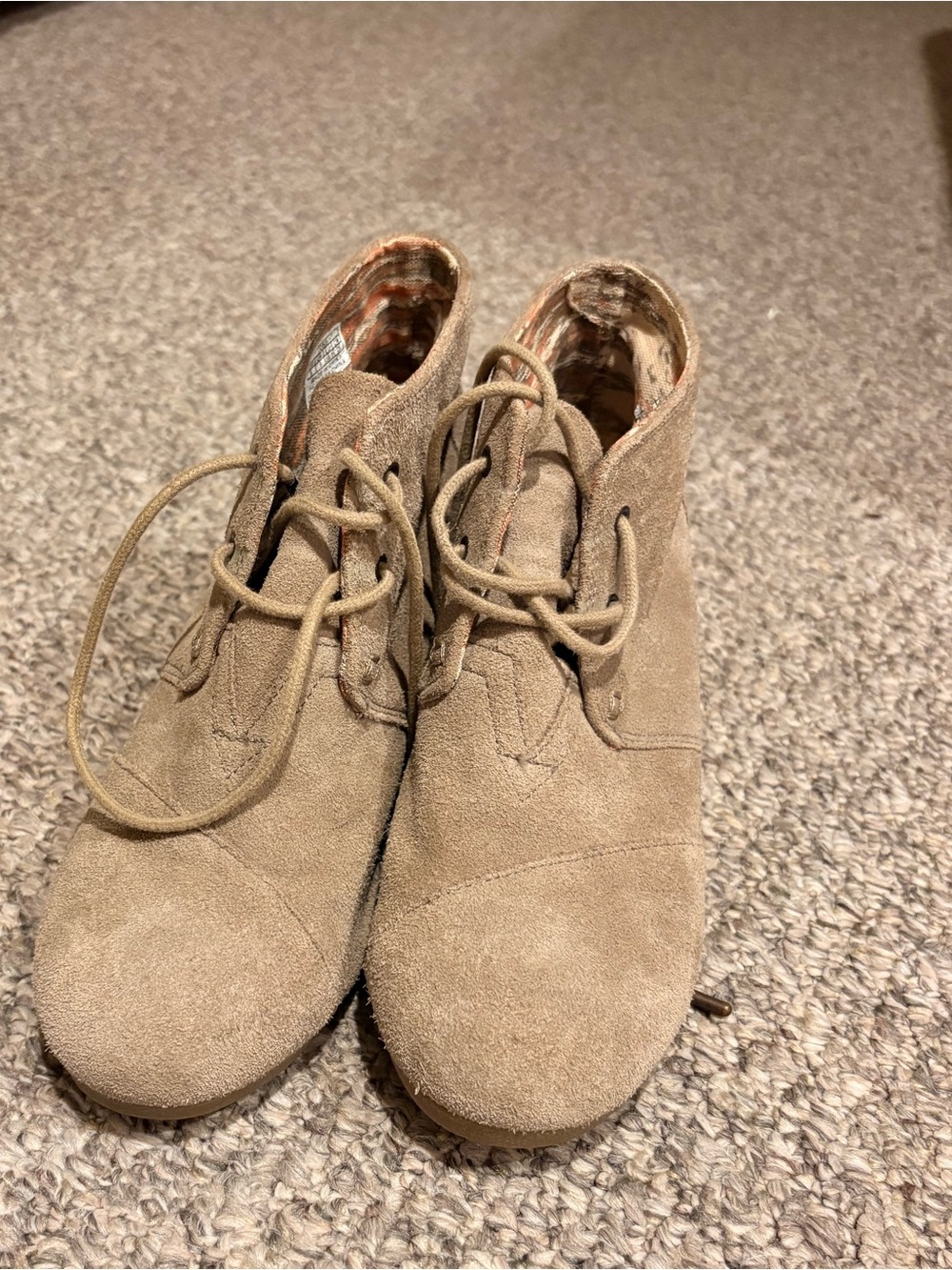 Toms Tan Suede Lace-Up Ankle Booties